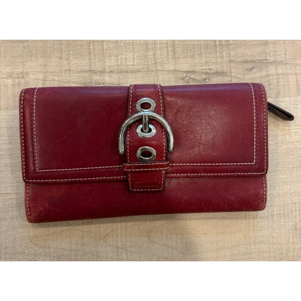 Coach Soho Legacy Burgundy Leather Checkbook Wallet Turnlock Organizer